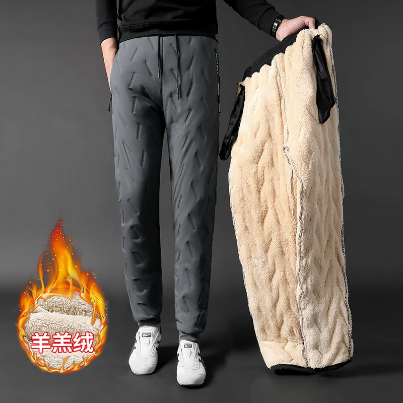 

2022 Men's Winter Pants Thick Warm Sweats Thermal Lined Jogger Fleece Pants Big Trouser Male Plus Size Zip Pocket Work 6XL Black