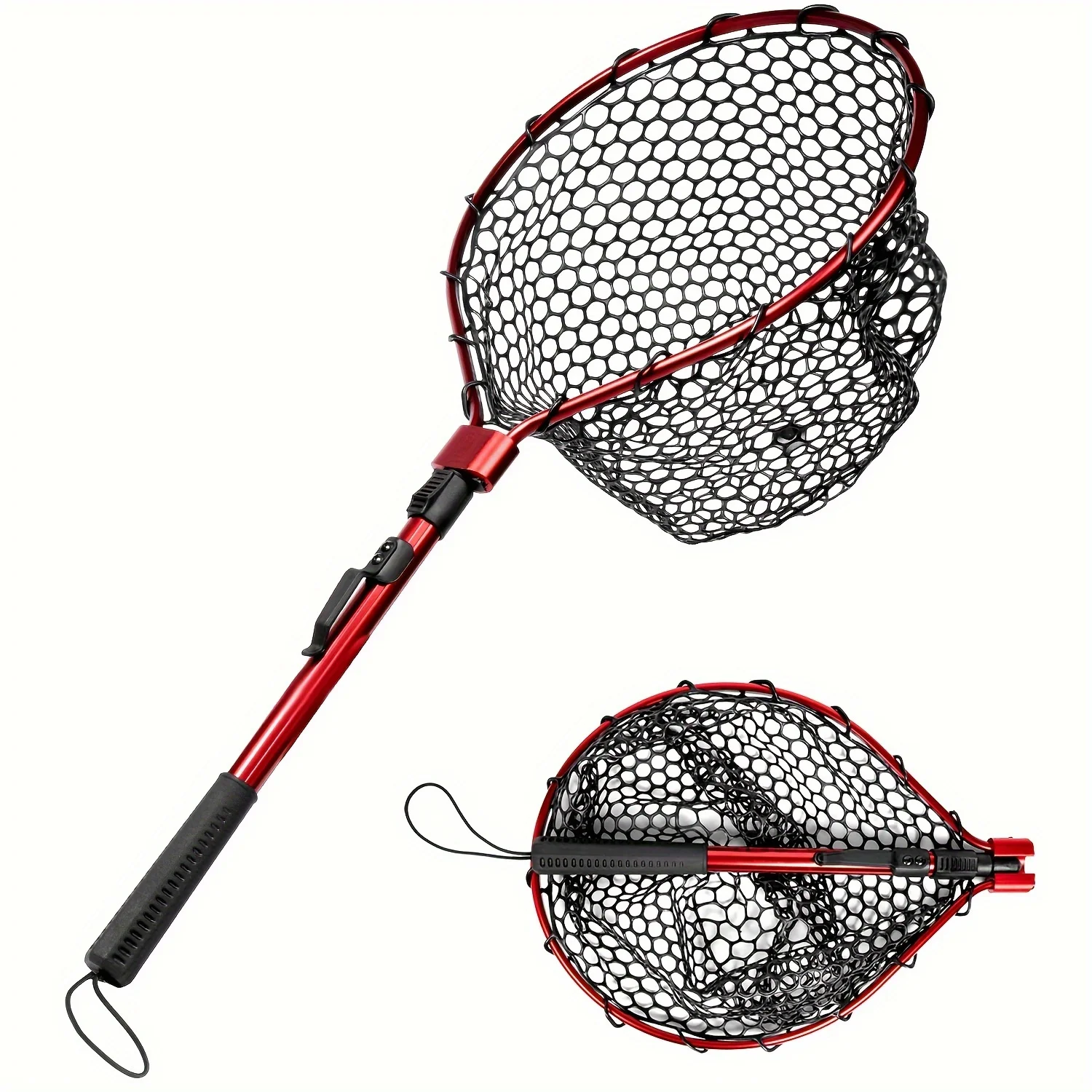 ghosthorn-ポータブル折りたたみ漁網-シリコーンゴムネットヘッド、アルミニウム合金ポール、赤色、滑り止めハンドル