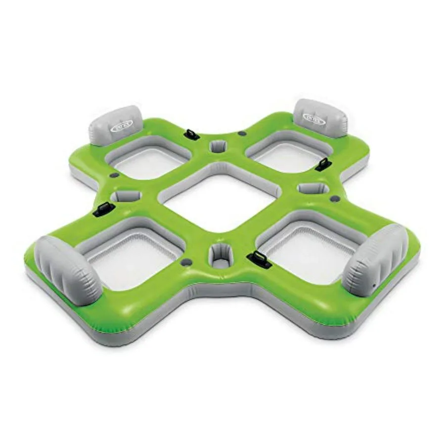 Lounge Island Inflatable 4 Seat PVC Pool Float Raft for Outdoor Water Use, Green, Durable and Stable Design