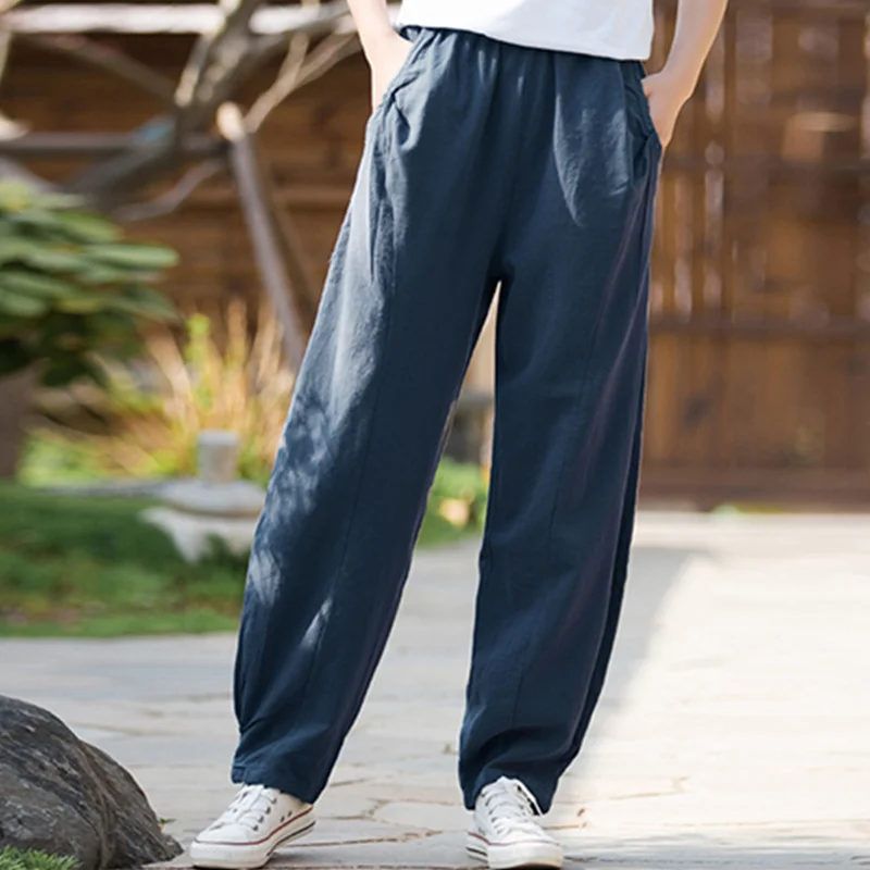 Vintage  Yoga Clothes Cotton  Linen Women High Waist Pants Baggy Loose  Large Oversized Size Women's Cargo Trousers Wide Leg