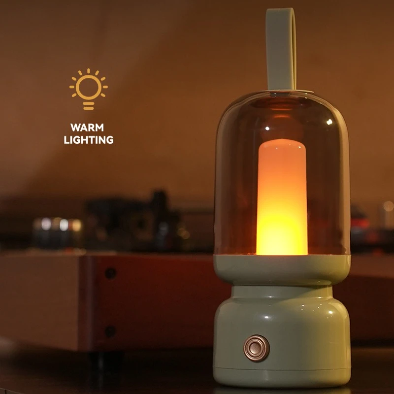 Retro Candlelight มือถือไฟกลางคืนห้องนอน Sleep Soft Light บรรยากาศโคมไฟแบบพกพา Outdoor Camping Light