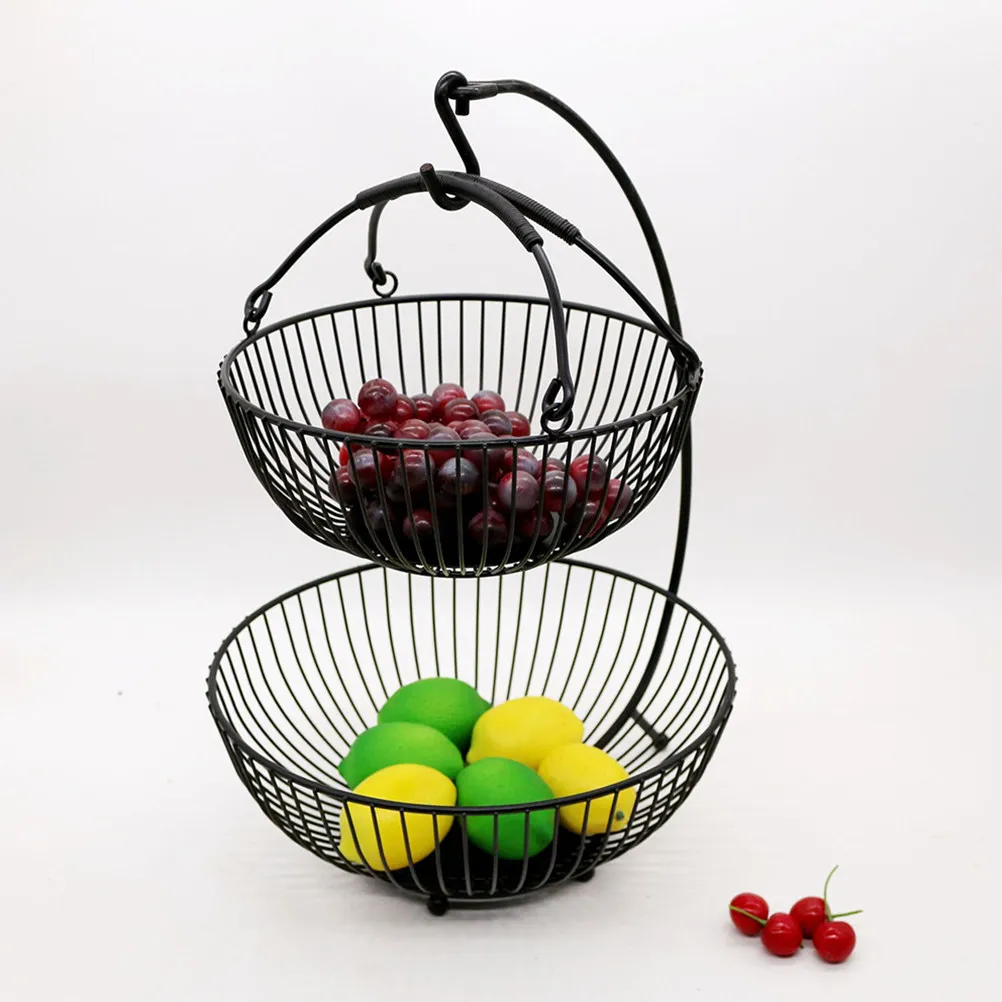 Cesta de Frutas de Dos Niveles, Cesta de Almacenamiento de Alambre de Hierro para Frutas, Verduras, Postres y Bocadillos, Desmontable, Ahorra Espacio, para el Hogar