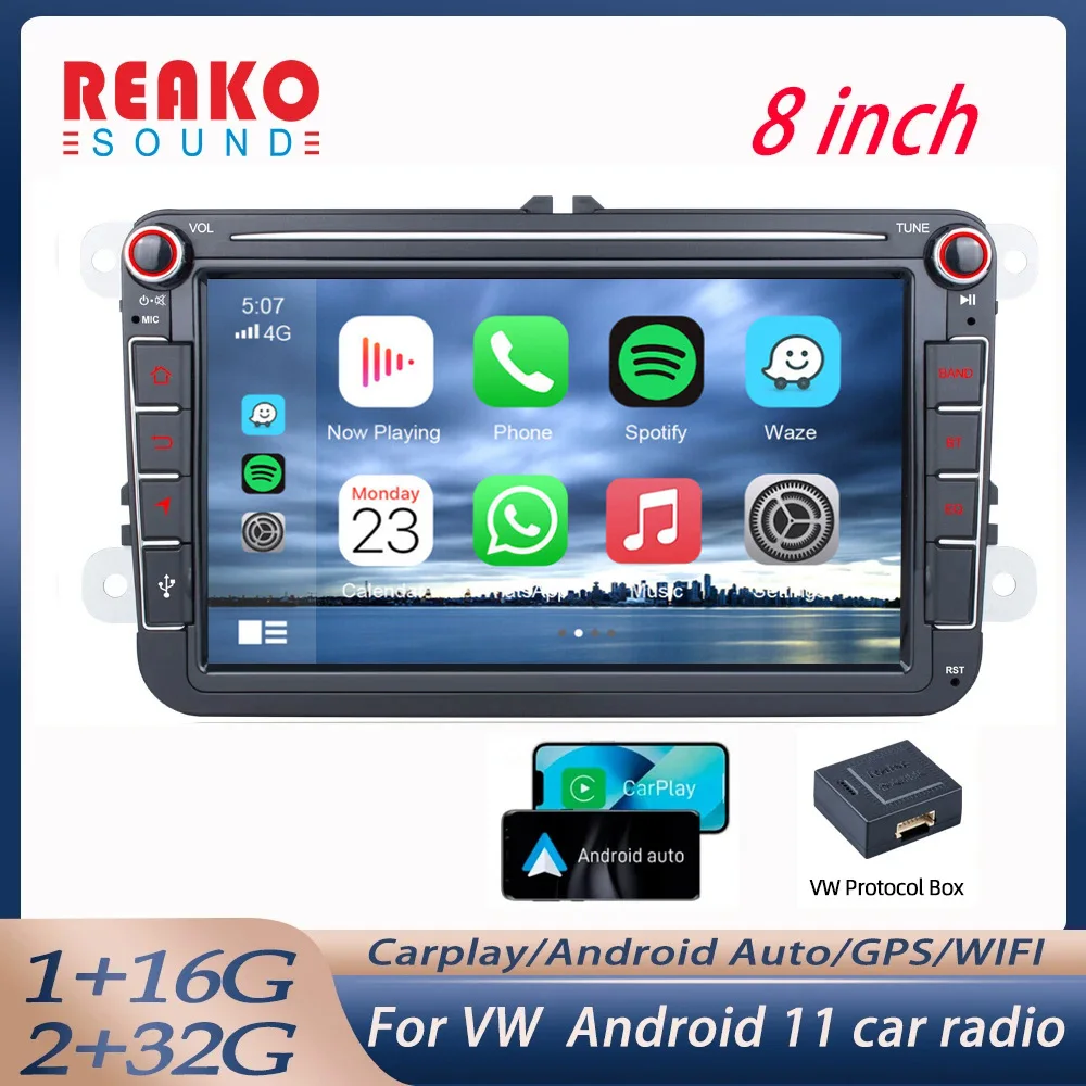 

REAKOSOUND Android 11 2 Din 8" RDS Carplay GPS WIFI Car radio For VW / Volkswagen Skoda Octavia golf 5 6 Multimedia Video Player