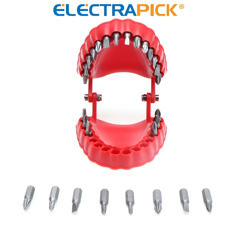 ELECTRAPICK Funny Denture Drill Bit Holder Teeth Model Design Screwdriver with 28 Bits Fits 1/4 Inch Hex Drive Bit Adapter Tools