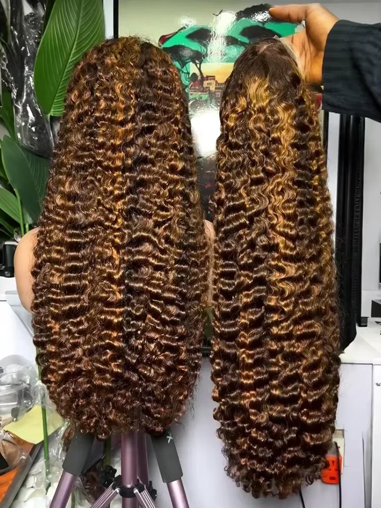 

Наращенные волосы Brazilian Deep Wave 13x4 HD Lace Front из натуральных человеческих волос для женщин, цвет P4/27, без клея, кудрявые, с фронтальной шнуровкой, 30, 32, 34 дюйма.