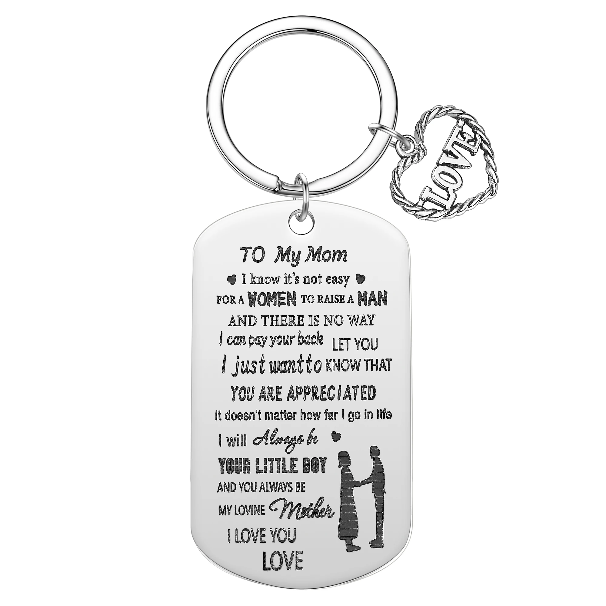 Mother's Day Gift Keyring To My Mom I Know It's Not Easy For A Women To Raise A Man Keychain Stainless Steel Pendant Key Chains