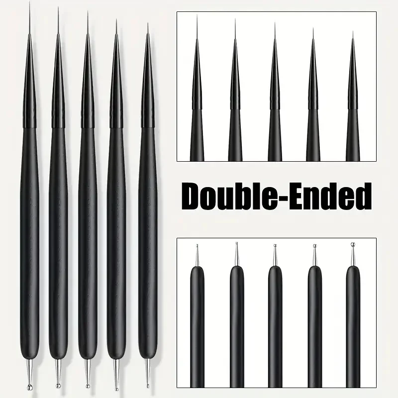 5-teiliges Nagelkunst-Pinsel-Set mit doppelseitigen Spitzen, 4/8/12/16/20 mm, ultradünne Linienpinsel für Gel-Nagellack, Nagelpunktierstift, Maniküre-Werkzeuge