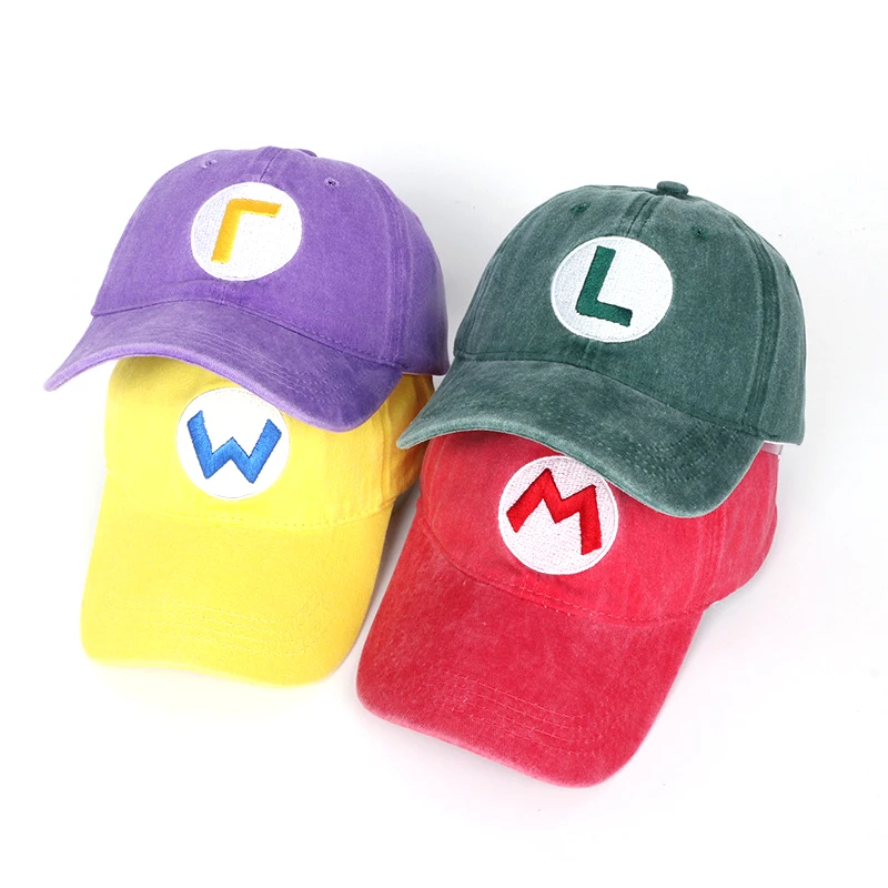 MINISO Anime Cartoon Super Mario Bros Retro Washed Baseball Caps Men Women Sunshade Duck Tongue Hat Adult Outdoor Sport Snapback