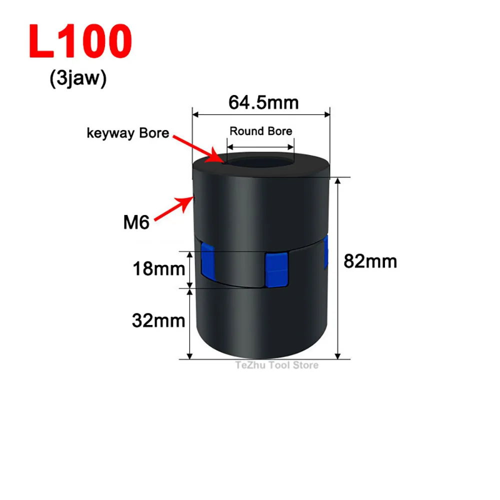 

1Pc L100 D64.5 L82 Round Bore 15/16/17/18/19/20/22/24/25/28/30/32/35 3jaw Coupling Plum-coulper Servo Motor/Star Couplings