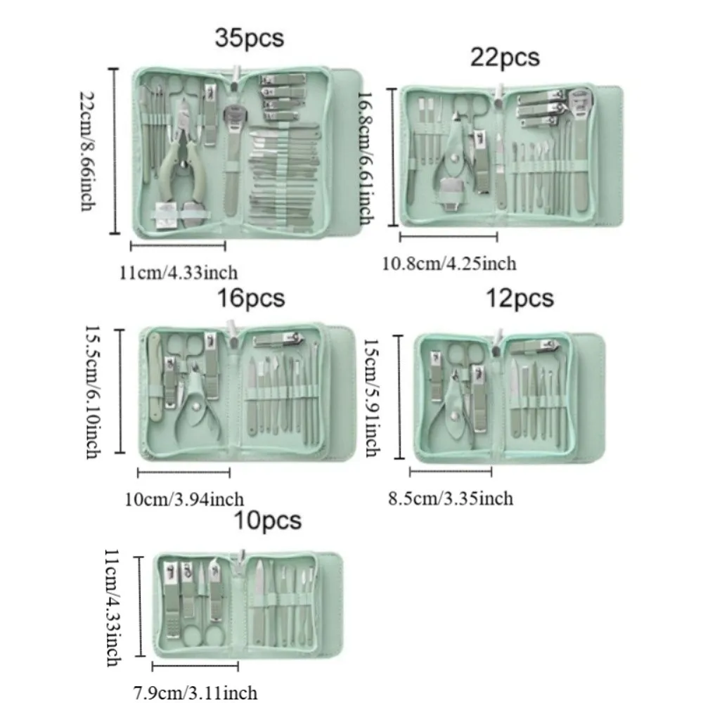 Roestvrijstalen nagelknipperset met opbergkoffer Professionele nagelverzorgingsset Duurzame groene vingernageltrimmerpak voor thuis