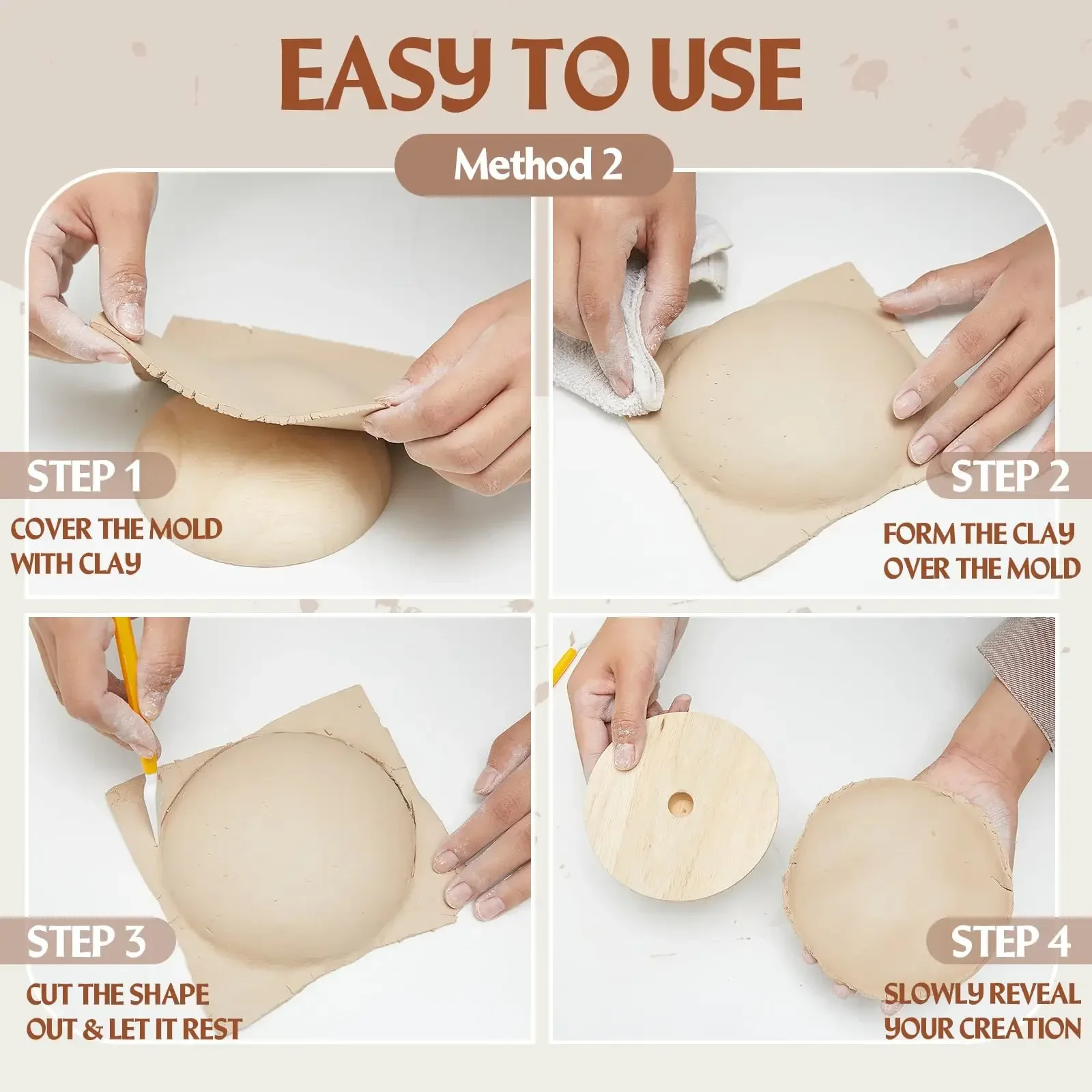 Pottery Molds 4.5\'\' /5.5\'\'/ 6.5\'\' Plaster Molds Wood Pottery Tools Ceramic Top Forms for DIY Bowls Plate Dish Slump Press