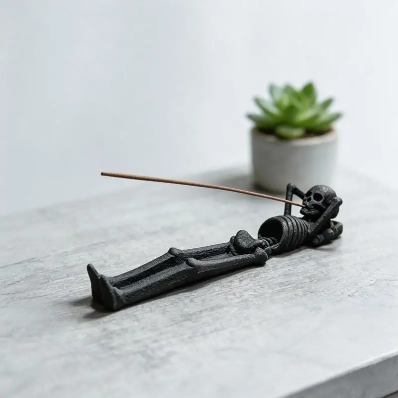 3D Printed Lazy Skeleton Incense Holder Halloween Fun Home Incense Decoration With Ash Tray Base