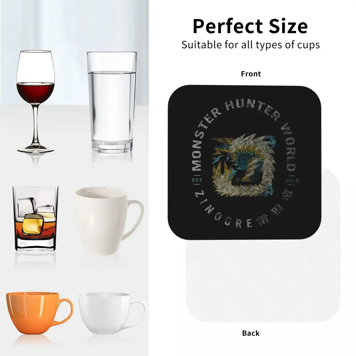 Monster Hunter Vintage Zinogre Coasters Kitchen Placemats Non-slip Insulation Cup Coffee Mats For Decor Pads Set of 4 - view 4