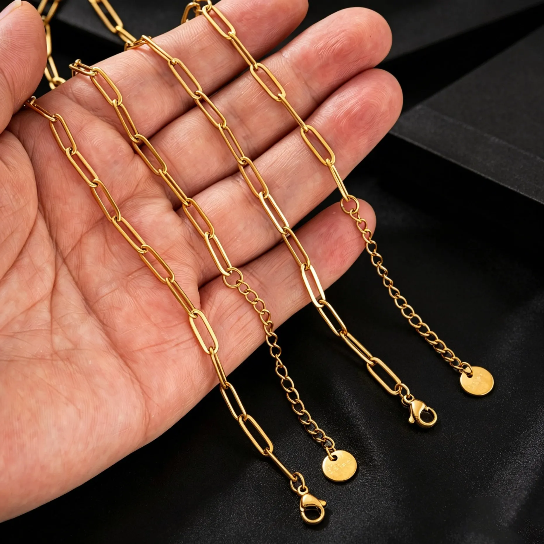 2 Stück/Set Edelstahl Goldfarben Büroklammer-Gliederketten-Halsketten für Damen und Herren Punk-Schmuck Geschenkherstellung Zubehör – Detail 3