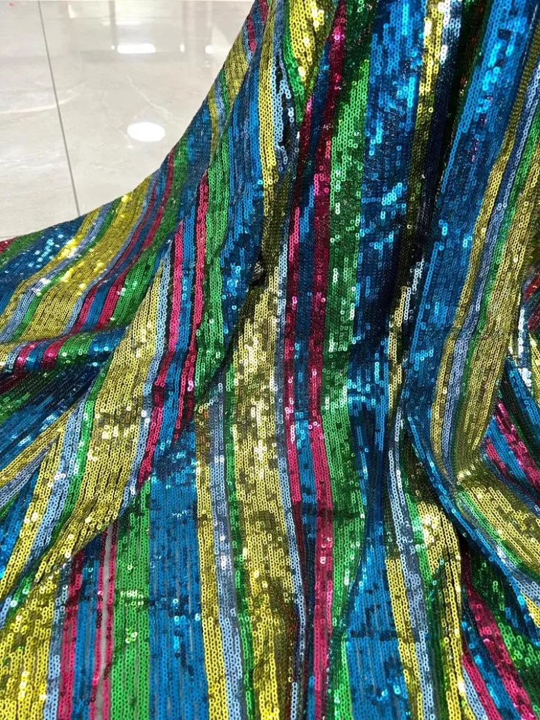 

1yard New colored striped sequins fabric for sewing Nigerian Bridal luxury French Tulle Lace fabric