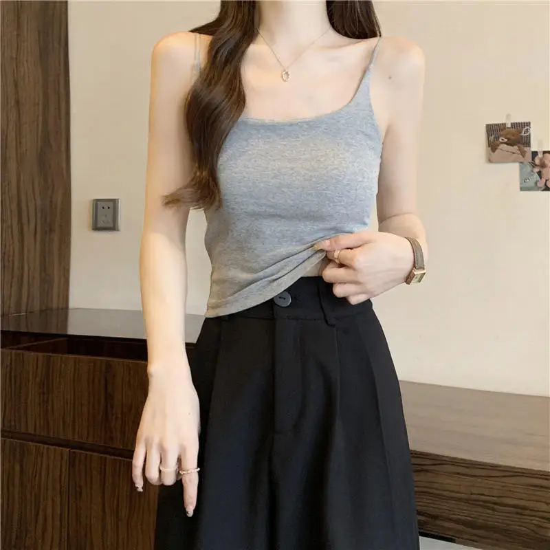 

Korean Style Pure Desire Strap Vest Integrated Chest Pad Wrap Chest Outdoor Wear Short Top Underwear Home Clothes Nylon