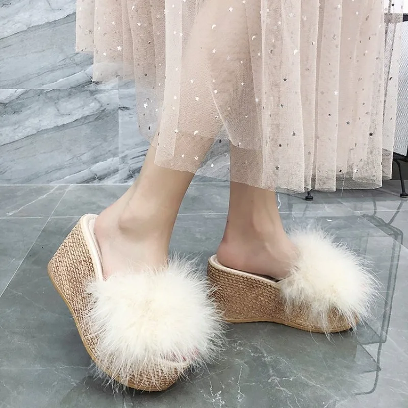 

8.5cm Heels Slides Women's Shoes Woman Slippers Slides Wedge Platform Women Shoes Beach Sandals