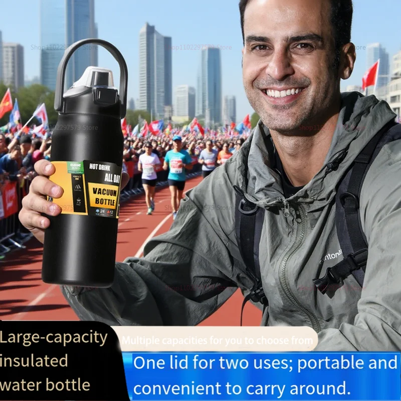 Full steel insulated cup 304 stainless steel large capacity travel cup 1000ml 1500ml camping and hiking bike outdoor activities