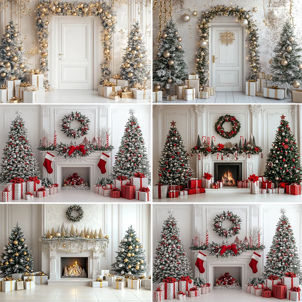 

Gold Christmas Gift Room Background Photography Glitter Candle Xmas Tree Wreath Wooden Backdrop Kid Birthday Family Photo Studio
