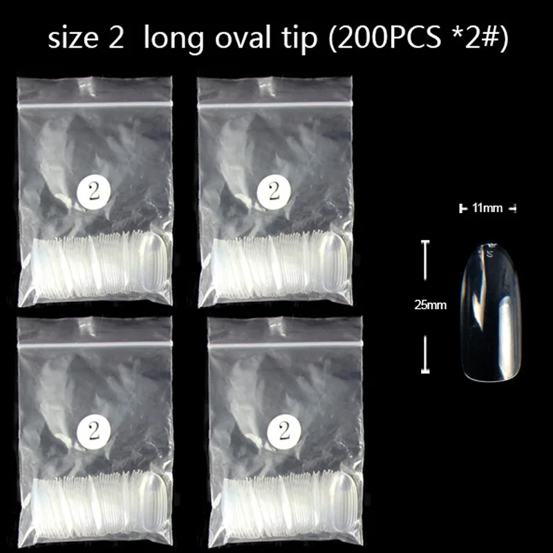 TSZS 200pcs/Bag ABS Same Size Of Oval Suqare Shape Specific Sizes False Nail Tips Full Cover Clear Prastic Nails Size 3 4 5 6