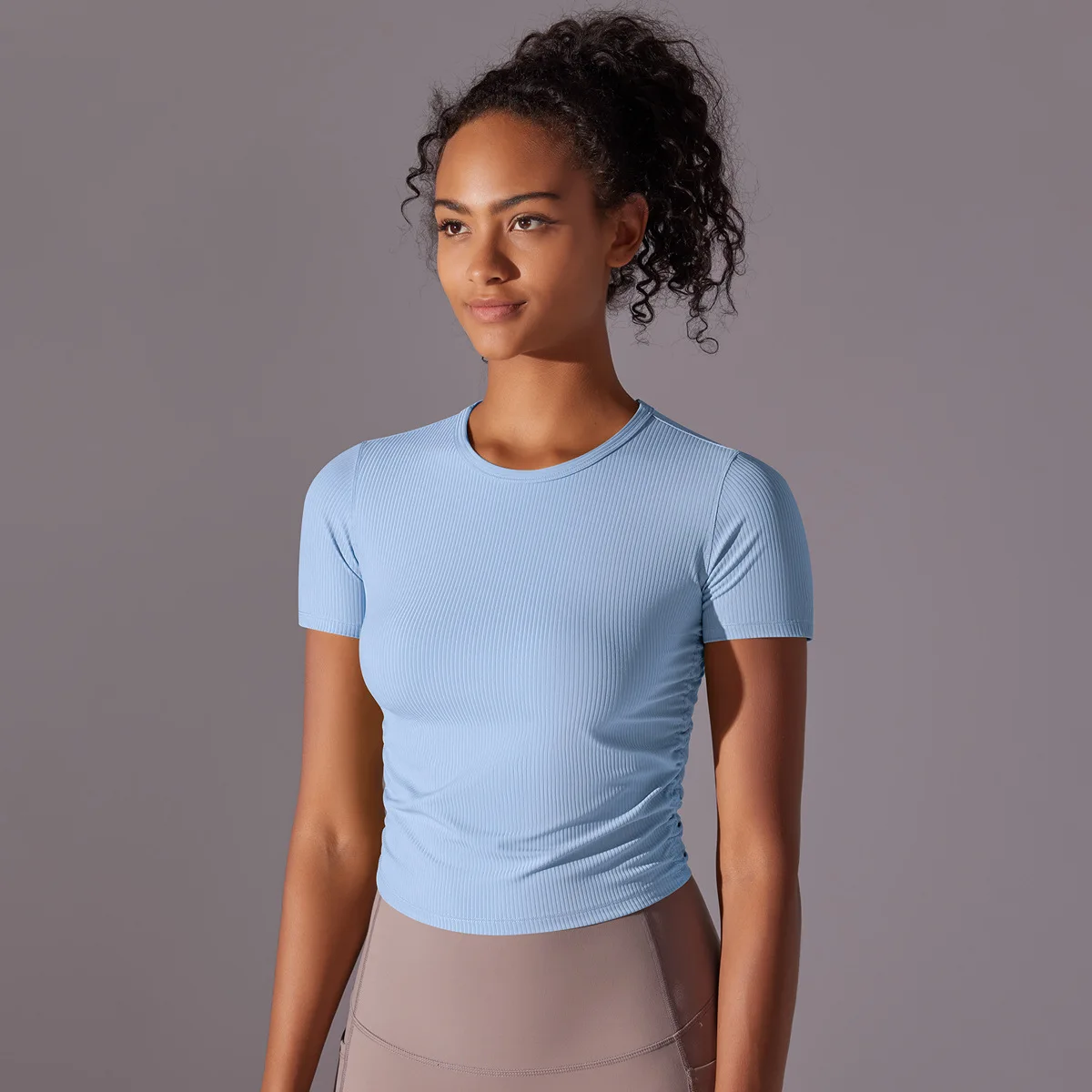 Yoga Top Ribbed Compression Shirt Women Solid Short Sleeve Sport Shirts Fitness Clothes Workout Crop Tops Gym Wear Sportswear