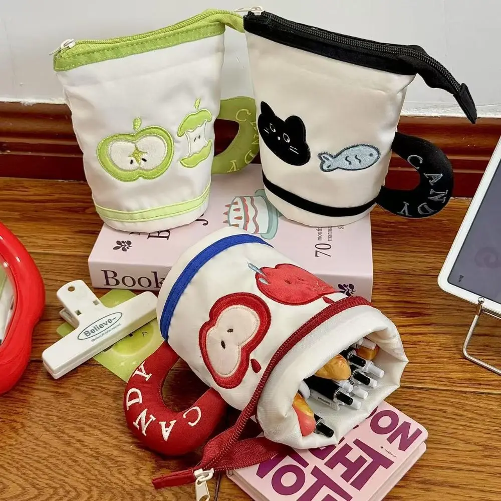 

Cute Cylindrical Cup Pen Bag Foldable Multifunctional Pencil Case Large Capacity Stationery Organizer Gift