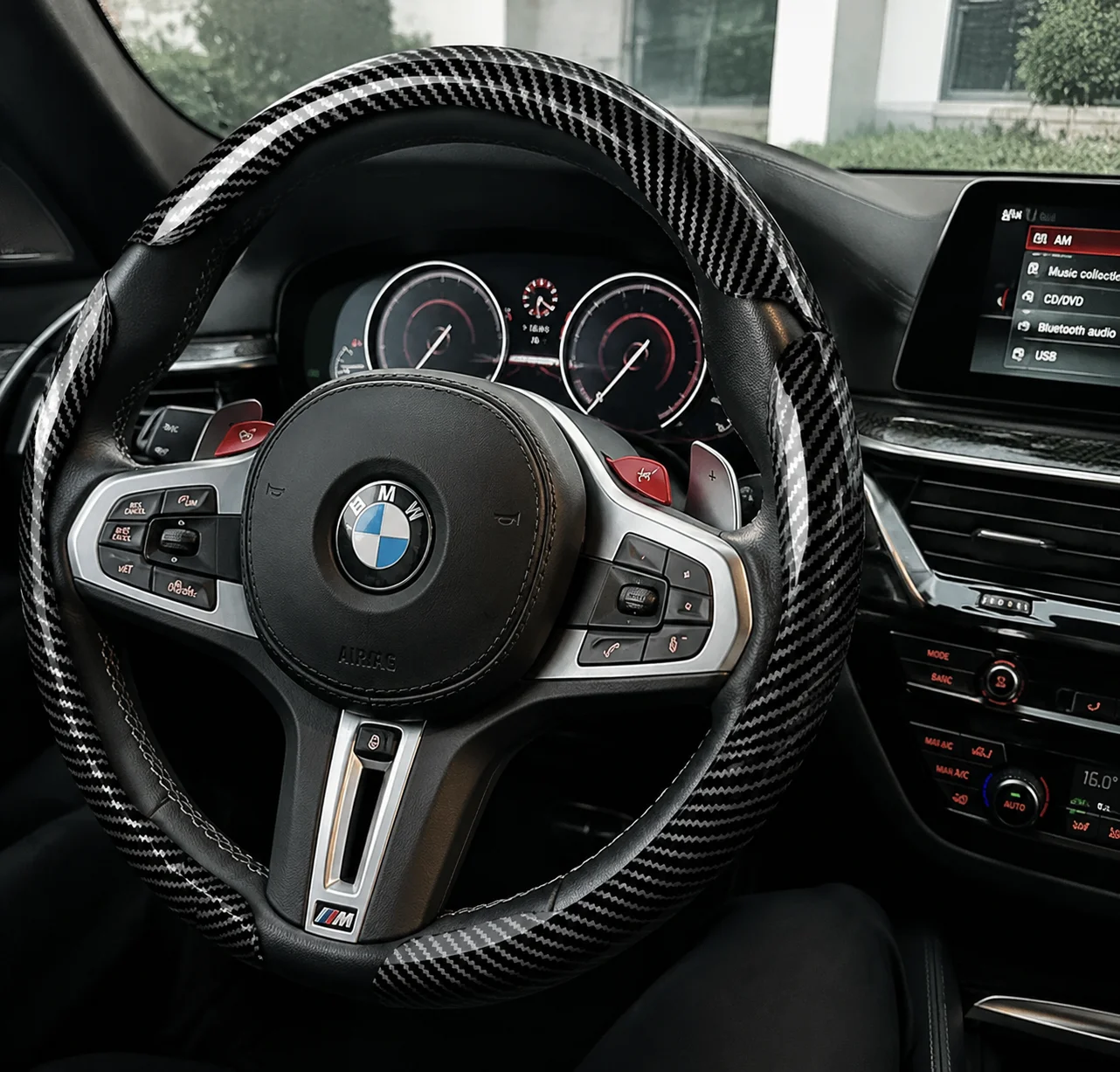 For Bmw Breathable Hole Leather Steering Wheel Cover Segmented Quick Release Non-Slip Durable