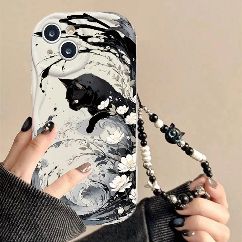 Blue Totem Cat Chain Phone Case For Samsung Galaxy S21 S20 Plus Ultra S23FE S24FE A52 M16 F06 A32 A31 Cover