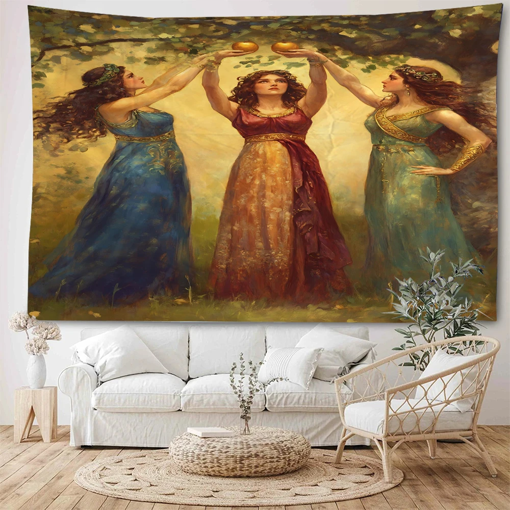Three lucky goddesses, European noblewomen, medieval women's lives, oil paintings, backgrounds, decorative tapestries