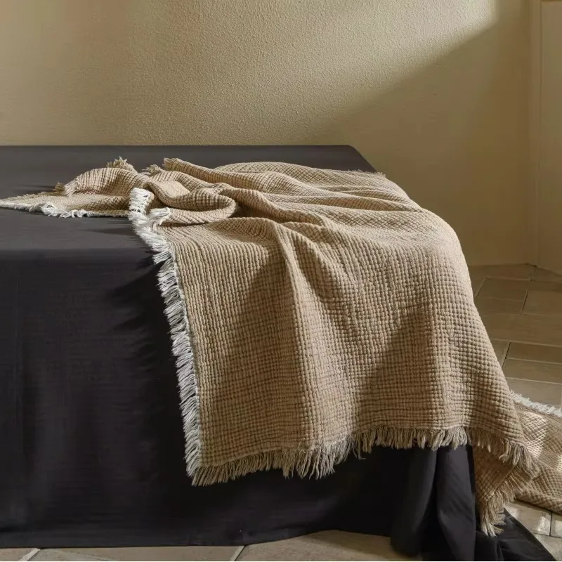 

Yarn Dyed Throws Blanket for Home Sofa Thick Travel Blankets for Winter High Quality Cotton Linen Hotel Blankets for Couch Bed