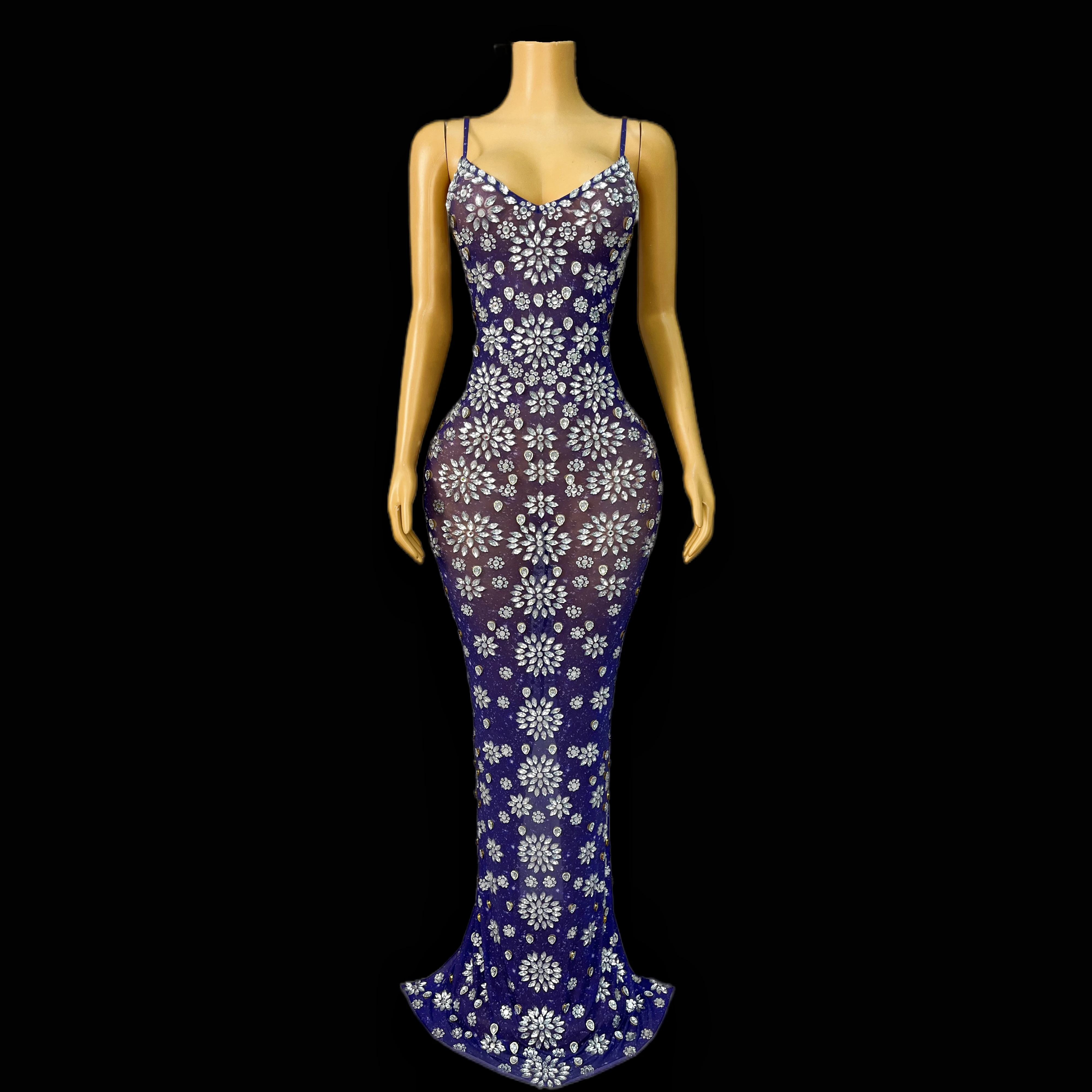 Elegant sparkling rhinestone slip dresses for ladies cocktail party evening dresses red carpet stage costumes Juhuatai