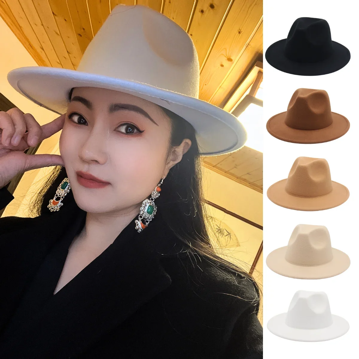 Formal Dress Jazz Hats For Men Classic Vintage Unisex British Style Solid Felt Hats Imitation Wool Black Fedora Hats For Women