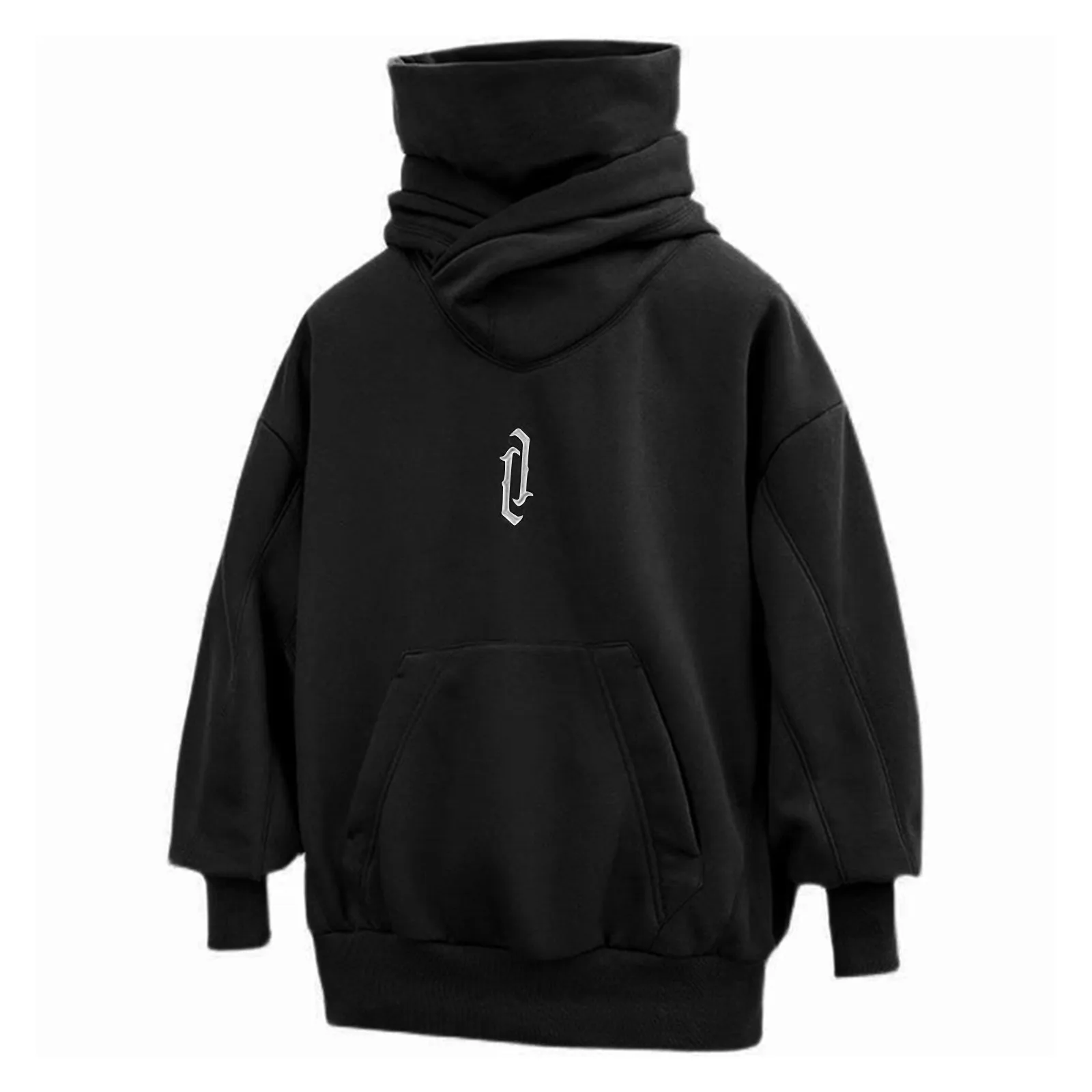 Man Vinatge Turtleneck Hooded Sweatshirt Gothic Punk Hip Hop Street Long Sleeve Pockets Pullovers Tops Autumn Winter Warm Clothe