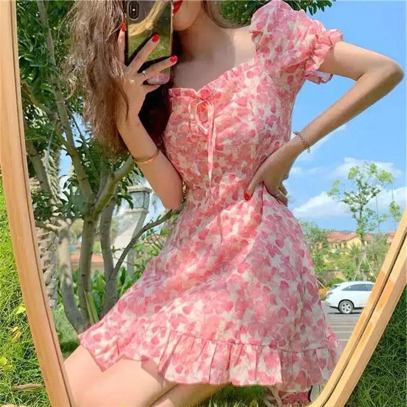 Blumen süßes Kleid Sommer Frauen weißes Temperament Datum kurzes Rock kleid für Frauen женские платья Drop Shipping