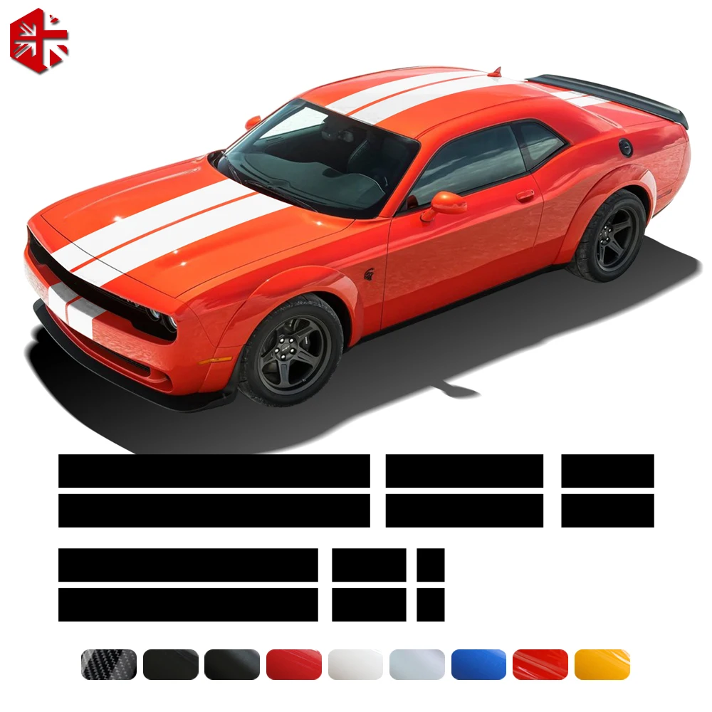 Car Racing Stripes Body Decal Kit Front to Rear Hood Roof Trunk Bonnet Decals Sticker for Dodge Challenger 2008-2022