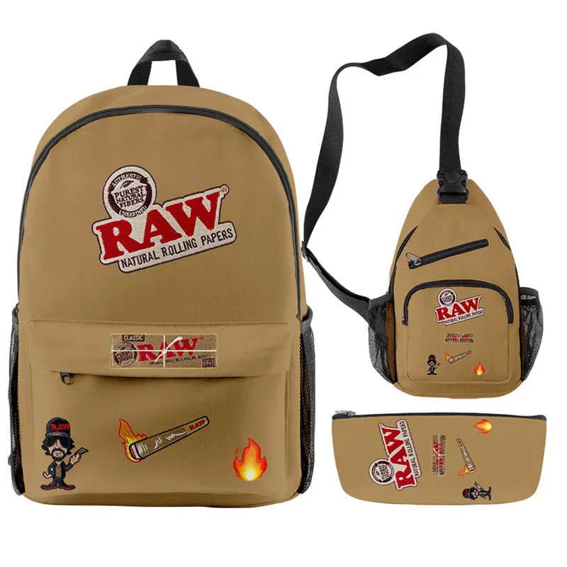 Creative Fashion Funny Raw Cigar 3D Print 3pcs/Set pupil School Bags Trendy Travel Laptop Backpack Chest Bag Pencil Case