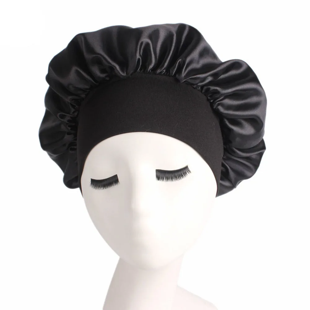 Women Sleeping Caps Satin Solid Color Stretch Bonnets Hair Hat for Daily Use and Beauty