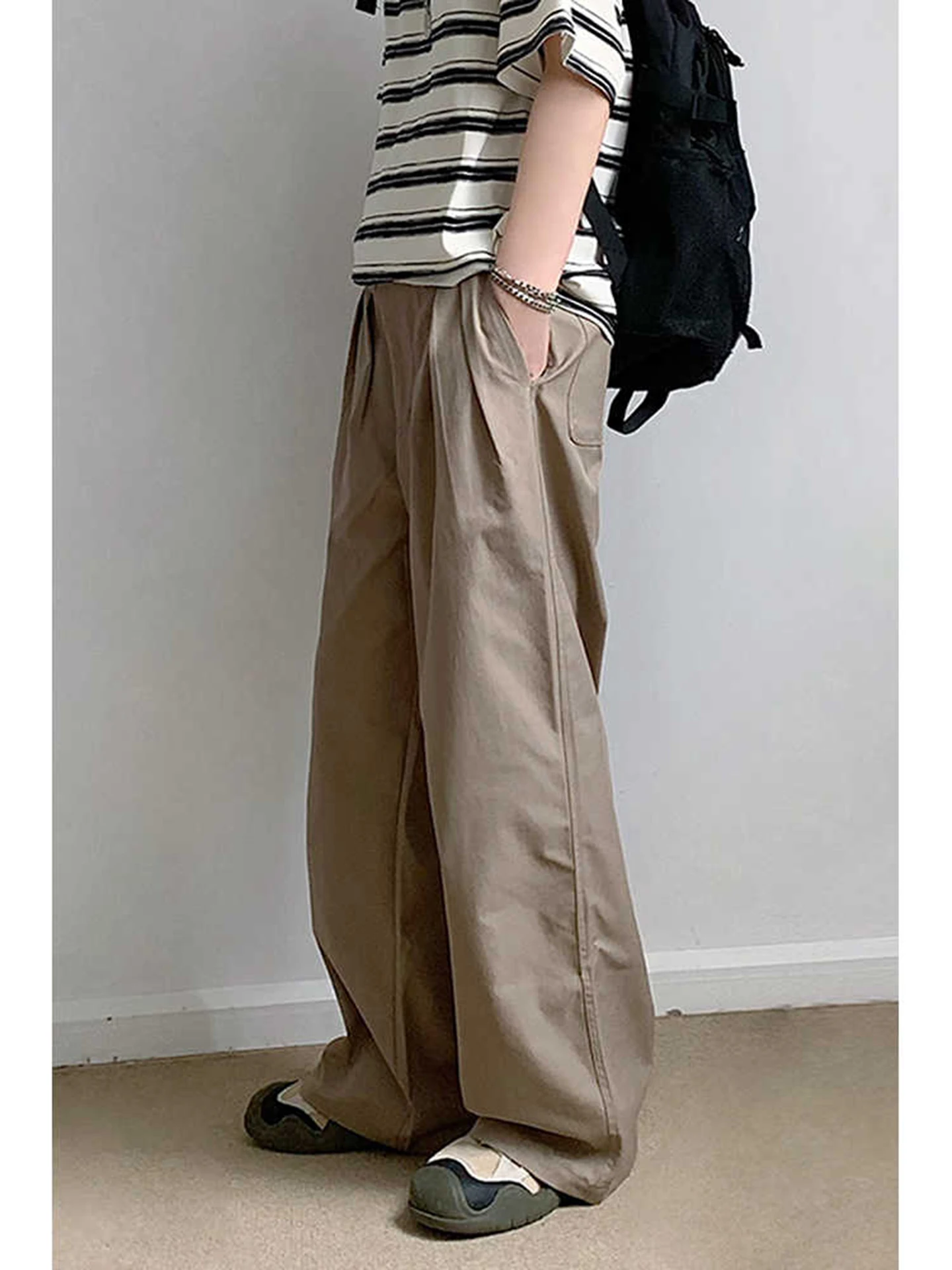 

Винтажные свободные брюки-карго с широкими штанинами, повседневные, прямого кроя, из смесового хлопка и полиэстера, мужские, летние/осенние