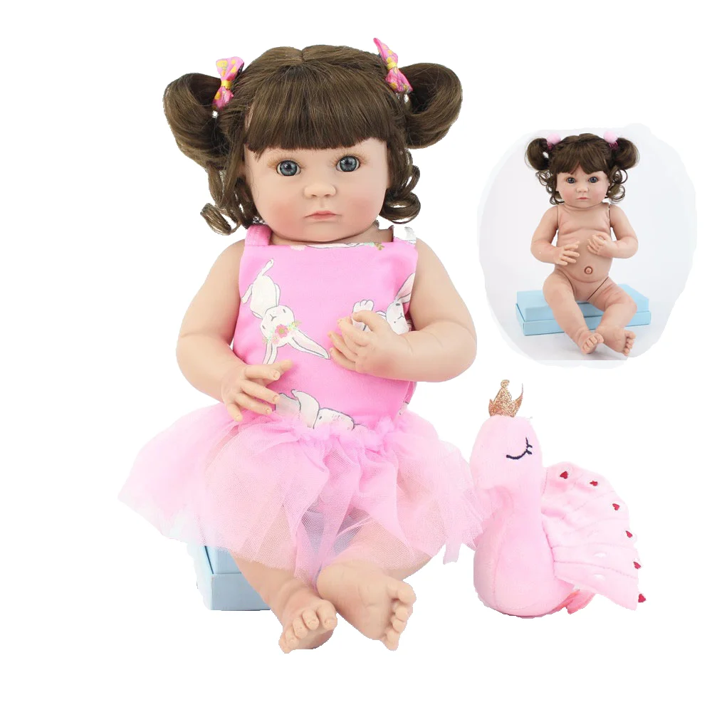 40cm Full Body Soft Silicone Vinyl Reborn Baby Doll Toy 15inch Princess Mini Girl Babies Doll Birthday Gift Play House Bathe Toy