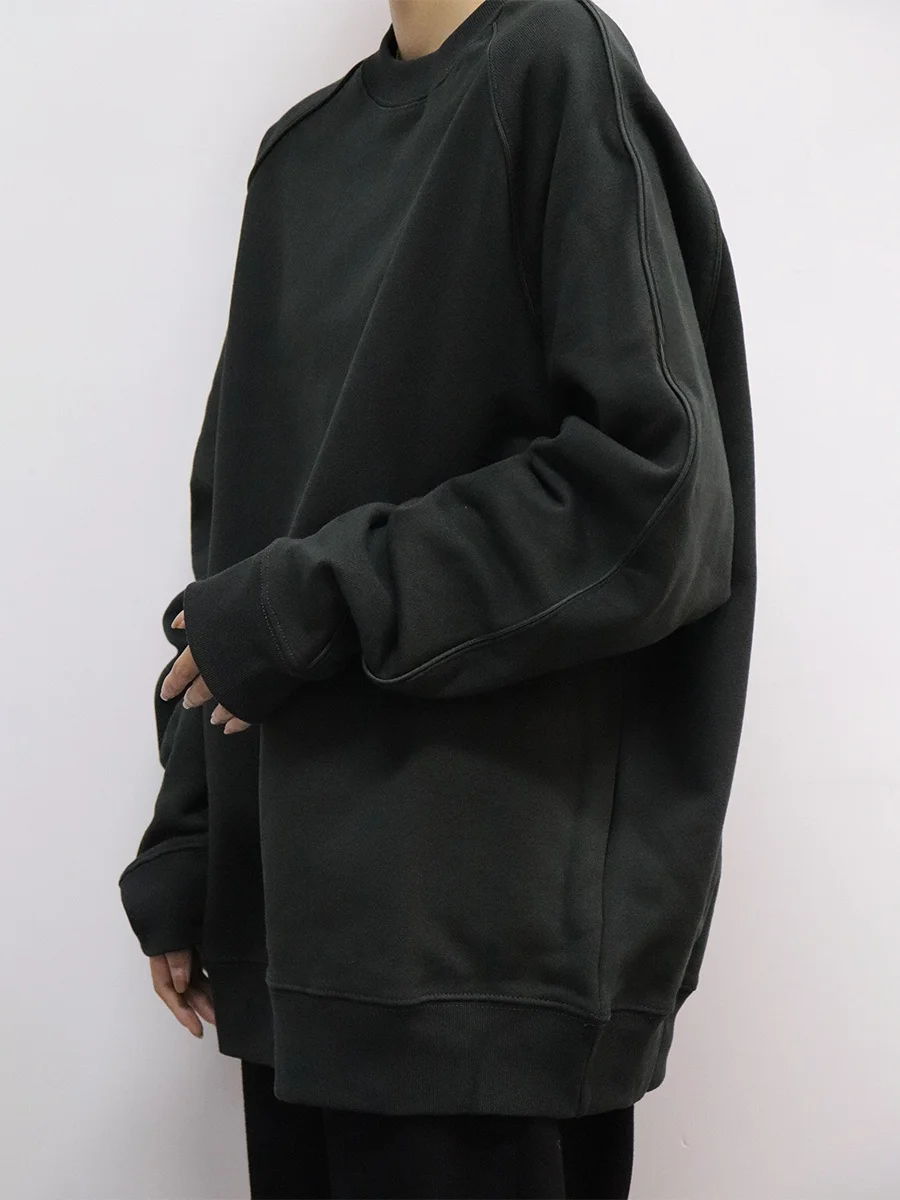 

LIFE CAVEMPT Loose Fit round Ne Sweatirt Men's Sle Patchwork oulder Detailing Casual Youthful Trend Autumn Winter