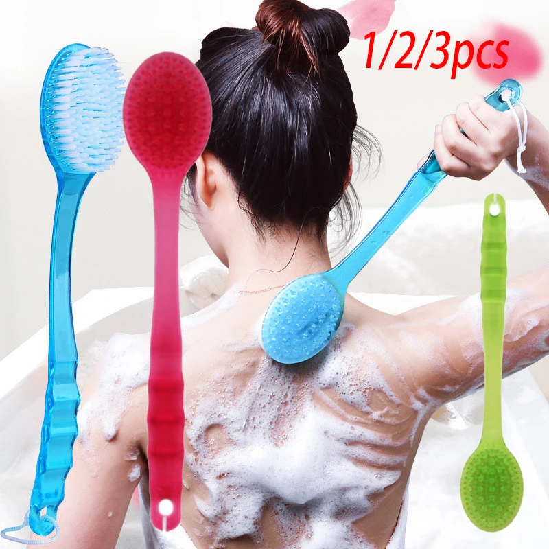 

1Pc Long Handle Bath Brush Soft Hair Bath Brush Back Ball Brush Bathroom Body Brushes Mud Back Scrubber Shower Massage Brushes
