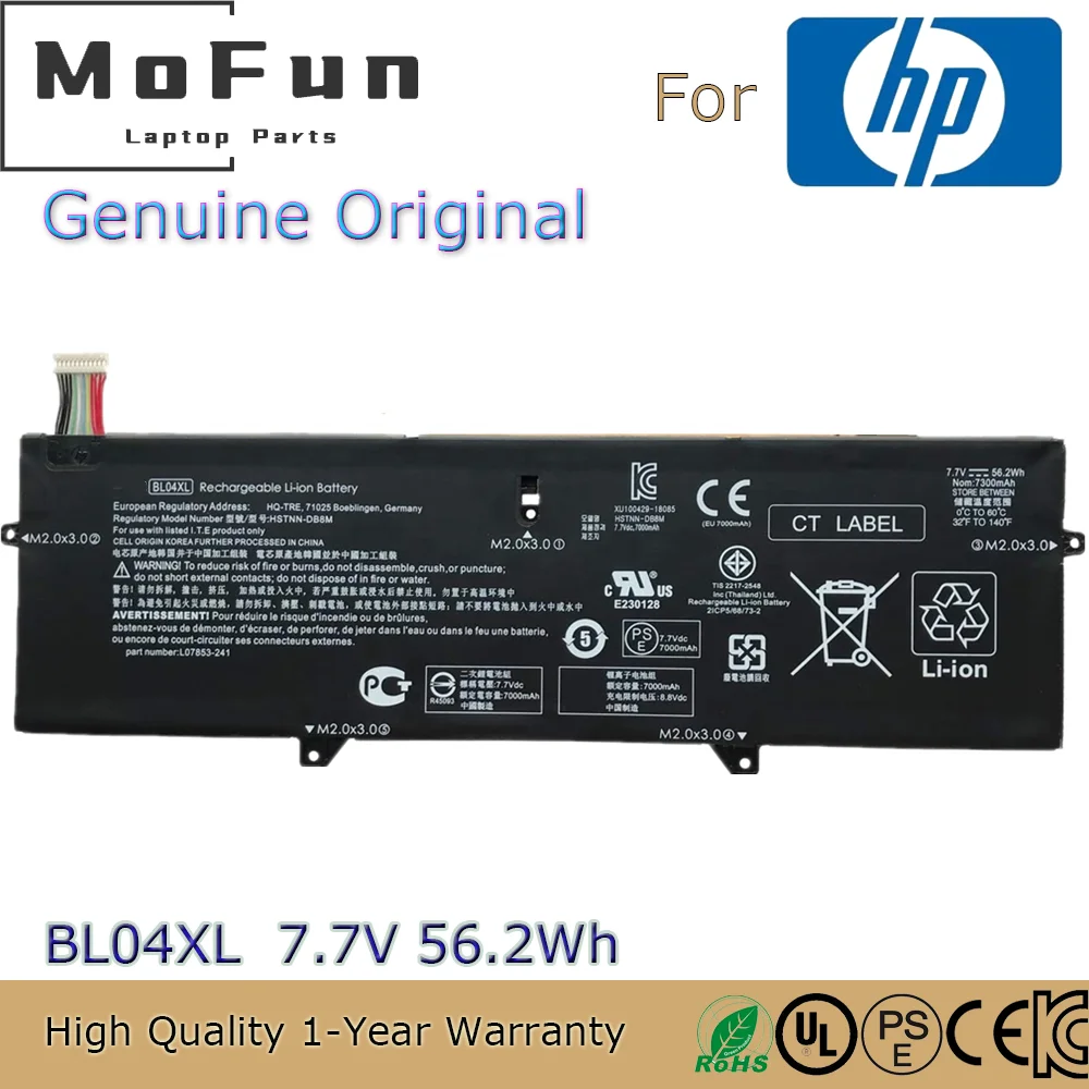 Imagem -01 - Bateria do Portátil Bl04xl para hp Elitebook Novo Original Bl04xl 7.7v 54.2 wh X360 1040 g5 g6 Hstnn-ub7n L07041855 bateria do portatil bl04xl para hp elitebook novo original bl04xl 77v 542 wh x360 1040 g5 g6 hstnn ub7n l07041855 01