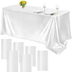 6Pcs Satin Tablecloth Solid Color Long Rectangle 58 x 108 Inches Smooth Overlay Table Cloth for Wedding Party Restaurant Banquet