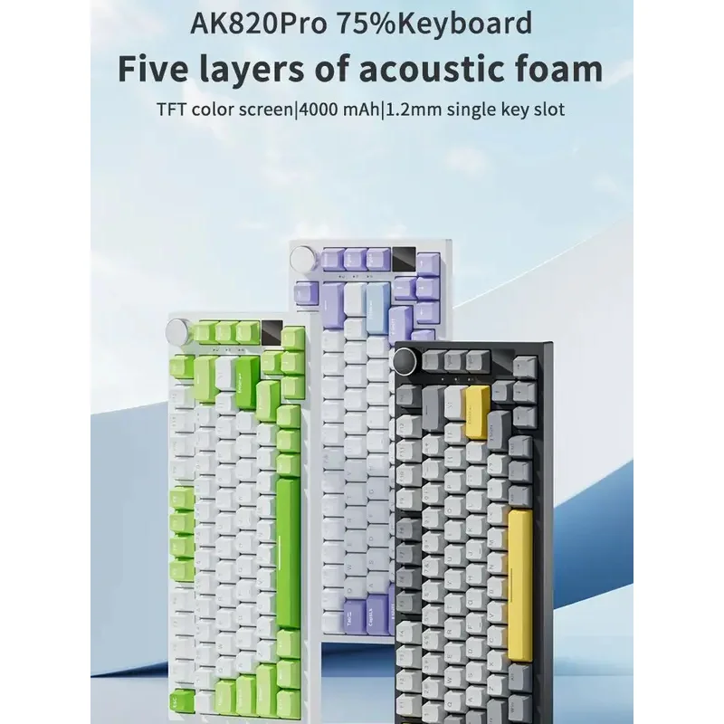 

Механическая клавиатура AK820/AK820Pro 2026 с TFT-экраном, многофункциональная игровая клавиатура с ручкой, проводная/2,4 ГГц/BT Connect, клавиатура для ПК