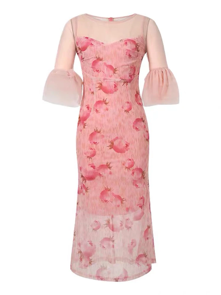 Robe longue en queue de poisson à volants en maille transparente pour femmes, vêtements de vacances élégants, vêtements doux et sexy, fête de Rh, éducatif, Fi.C.