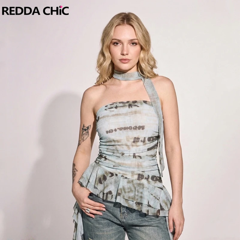 

Женский укороченный топ REDDACHiC с шарфом, в стиле гяру, для музыкальных фестивалей, сетчатый, эластичный, с принтом, корсетный топ для выхода в свет, уличная одежда в стиле Y2K