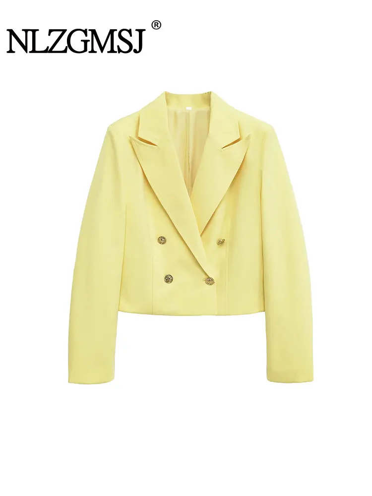 

NLZGMSJ повседневный шикарный женский пиджак, женский пиджак с длинным рукавом и двойными пуговицами, пальто с v-образным вырезом, модные осенние пальто 2025 года