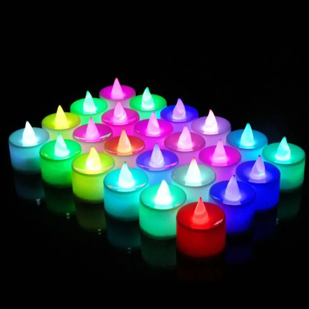 Criativo colorido LED Candles Lights, Luzes decorativas do partido, Love Candle Lamp, Decoração ao ar livre romântica, 24pcs