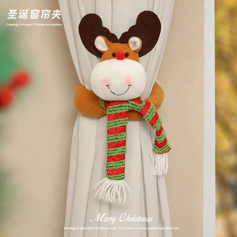 Santa Knit Christmas Decorations Curtain Buckle Small Cartoon Snowman Elk Curtain Xmas Decoration 2025 Home Decor