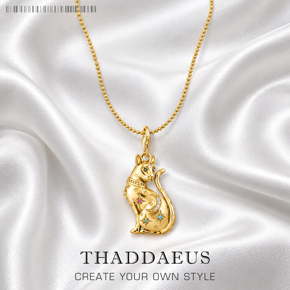 Necklace Golden Cat with Star Summer Brand New Cute Fine Jewelry Europe 925 Sterling Silver Magic Gift For Women